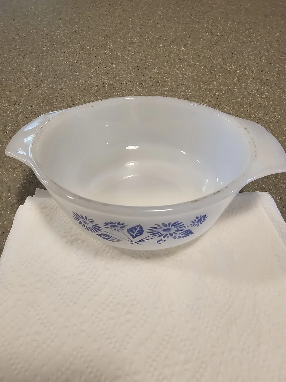 Anchor Hocking White Casserole Dish with Blue Floral Design